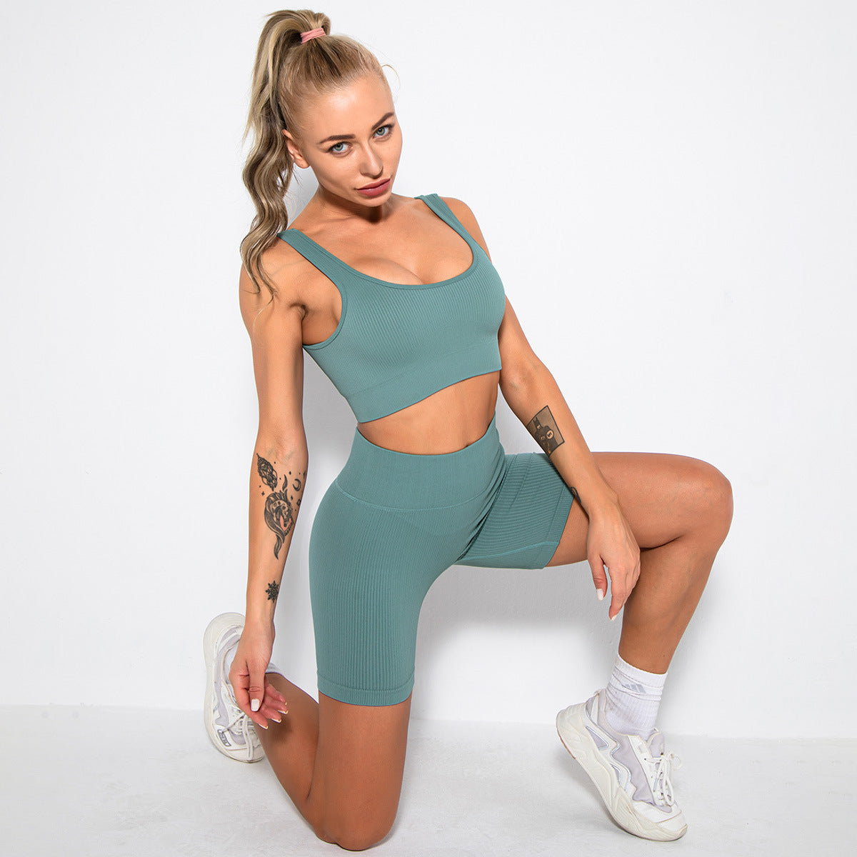 2PCS Women Yoga Set Gym Set Sexy Bra Seamless Sports Shorts Workout Running Clothing Gym Wear Athletic Sport Suit-4